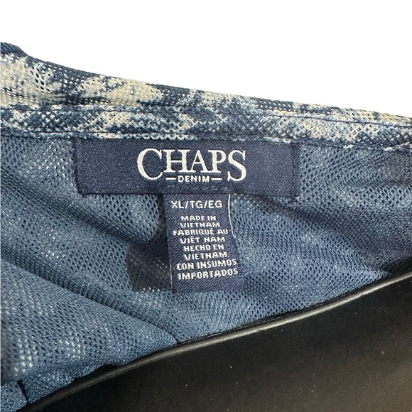 Chaps Denim Blue & White Paisley Ruffle Collar Lace-up neck 3/4 Sleeve Top Sz XL - Picture 3 of 9